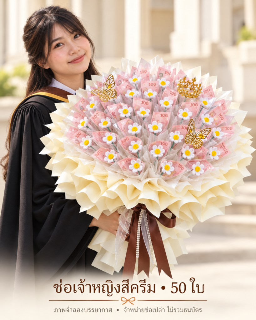 ช่อเจ้าหญิงสีครีม 50 ใบ ภาพปกบัณฑิตถือช่อ