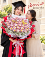 ช่อทรงสูงสีแดง ดอกลวดกำมะหยี่ DIY-TH-1001