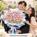 ช่อเปล่าใส่แบงค์เอง 50 ใบ ห่อสีน้ำเงินไล่สี ภาพจำลองรับปริญญาพร้อมธนบัตร ไม่รวมธนบัตร