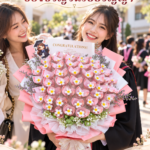 ช่อเปล่าใส่แบงค์เองสีชมพูทรงสูง 50 ใบ ภาพจำลองรับปริญญาพร้อมธนบัตร ไม่รวมธนบัตร